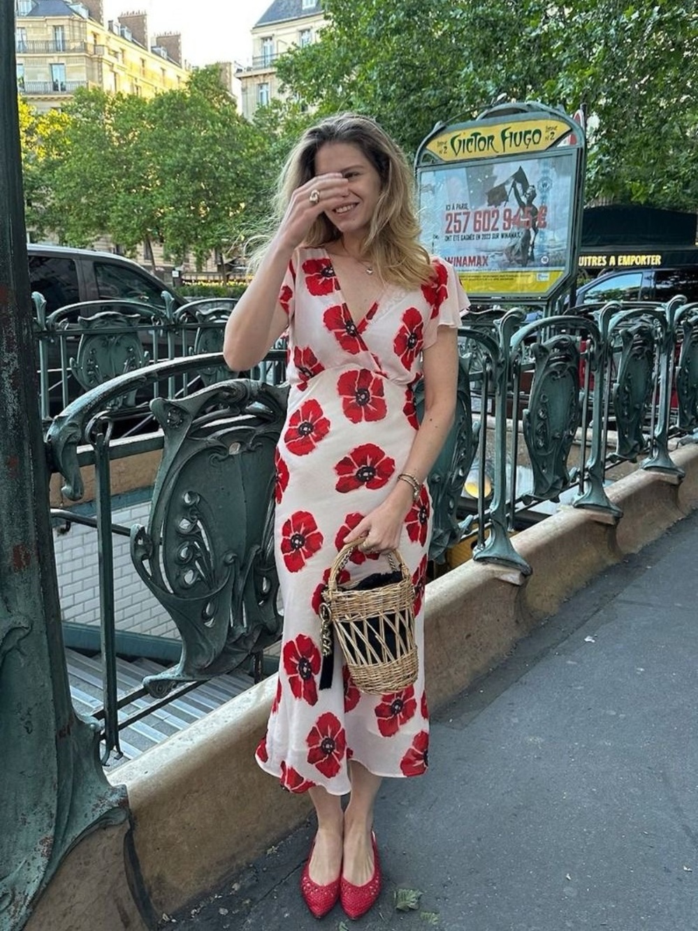 Rouje Paris Rosilda Floral Print Midi Dress Poppy Size 38